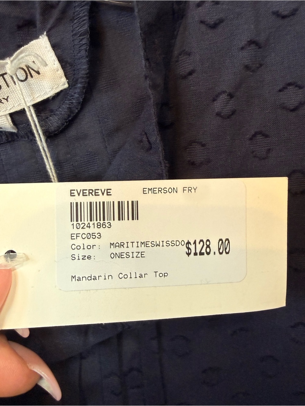 NWT Emerson Fry India Collection Maritime Swiss Dot Mandarin Collar Top - Picture 3 of 6